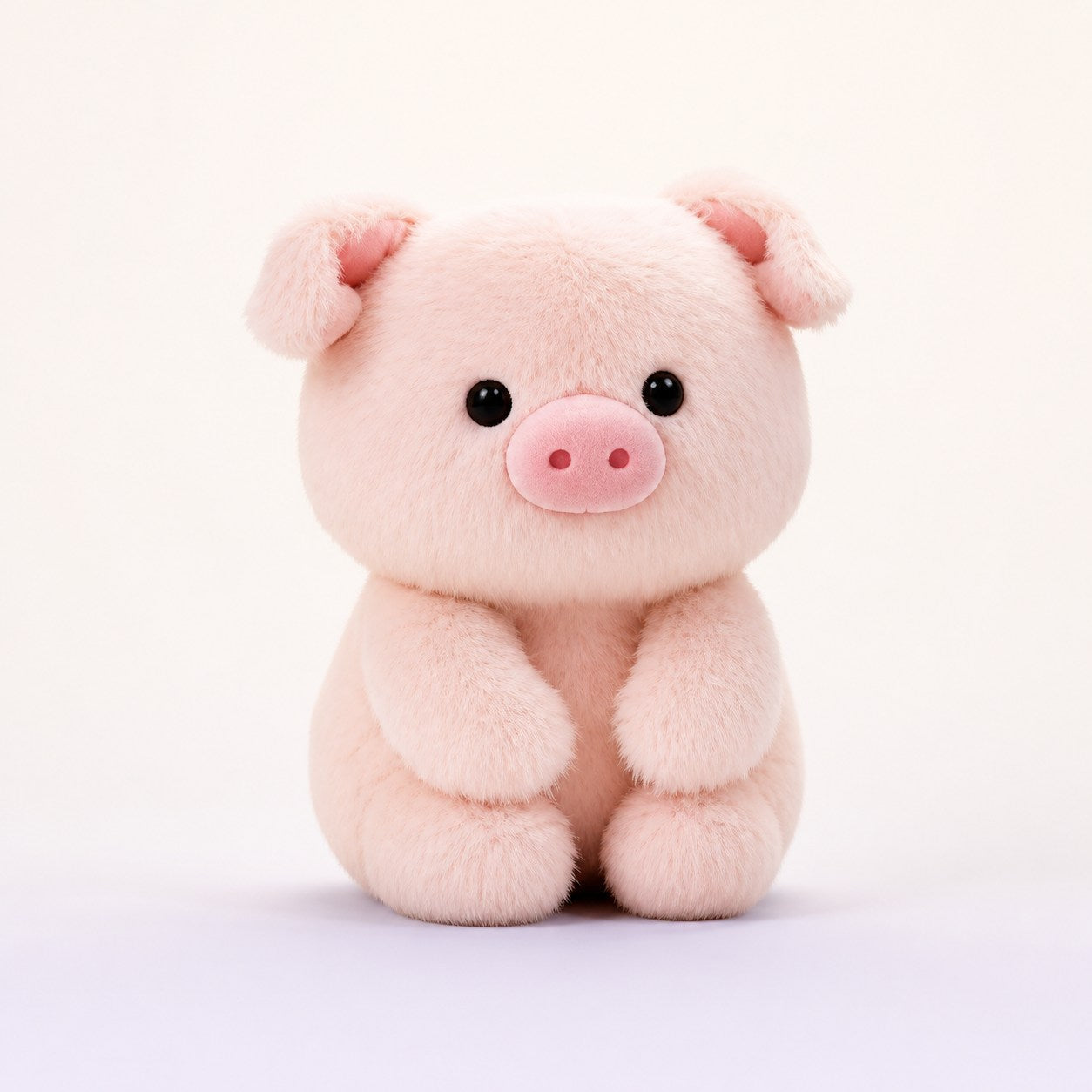 Peaches the Pig, a pale pink pig plushie