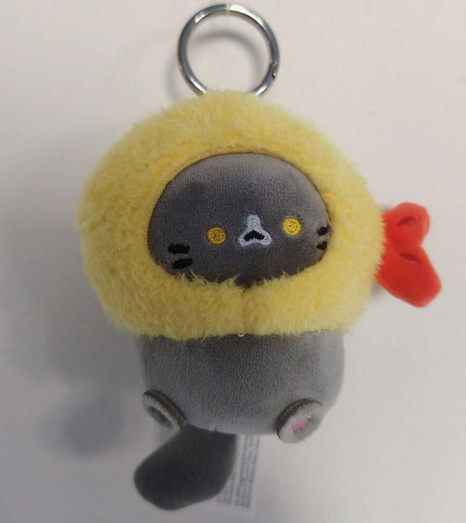 Sunny Cat mini plush keychain in a yellow fish costume