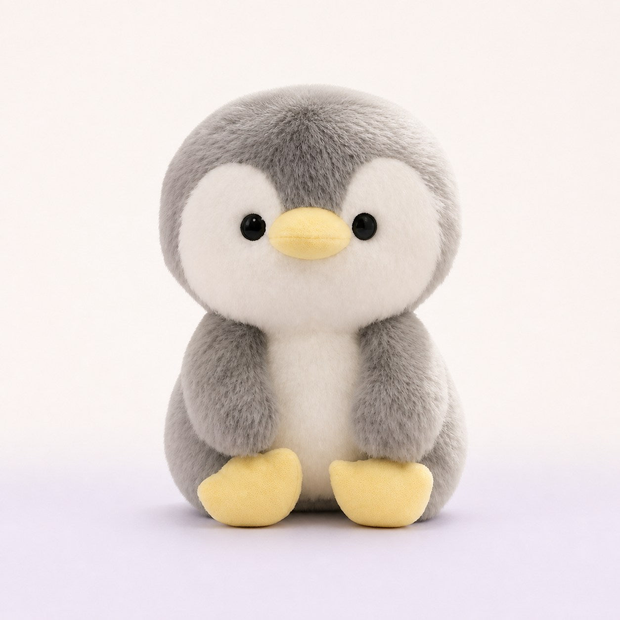 Pebble, a gray and white penguin plushie